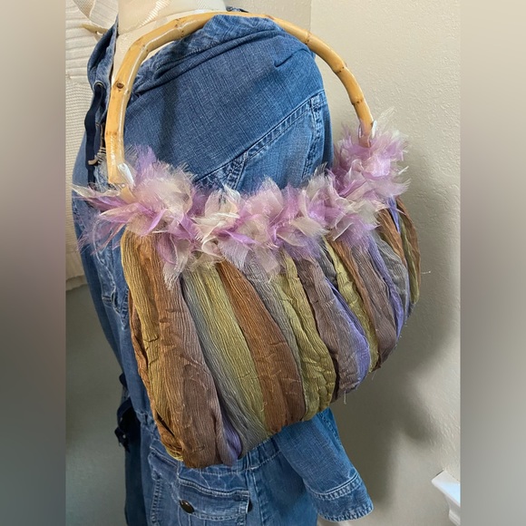 Vintage farnine Chiffon Ambre Purse with Banboo Handle - Picture 11 of 13